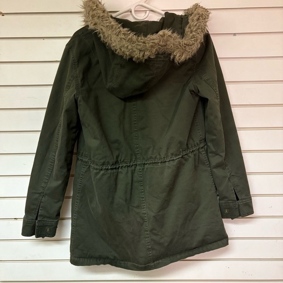Banana Republic Olive Green Faux Fur Hooded Parka Jacket Size Small Utility Coat - Picture 8 of 9